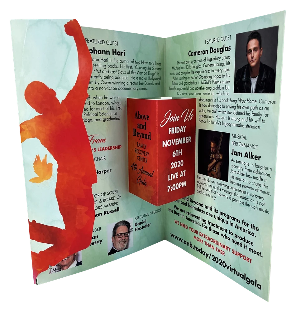 A die-cut pop-up event brochure, printed and finished in-house